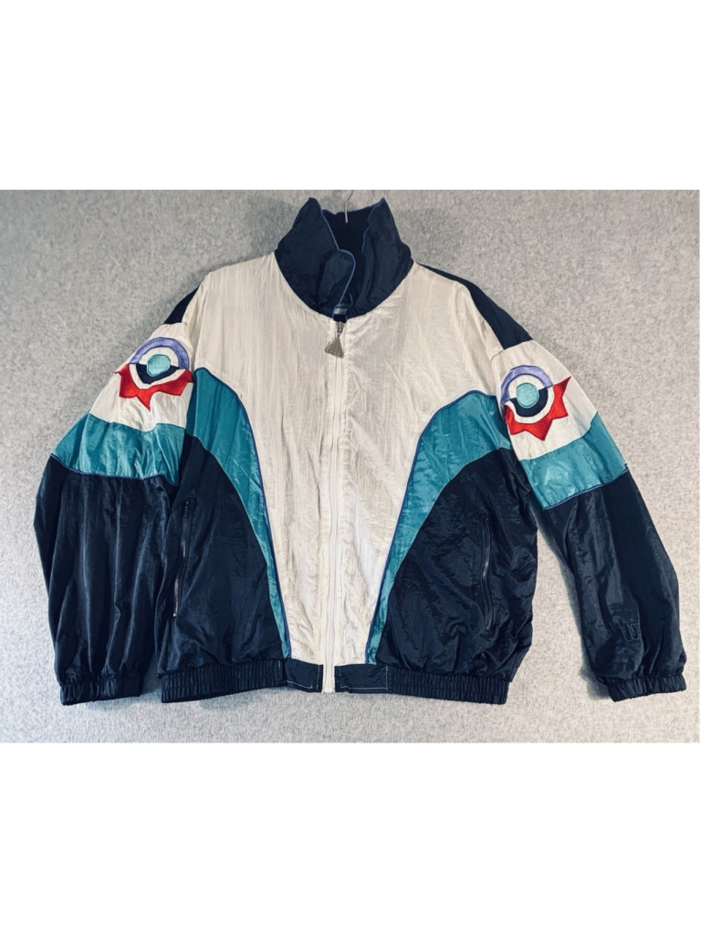 Vintage Wilson Windbreaker Jacket Mens L 90s Colorblock Nylon Retro Teal